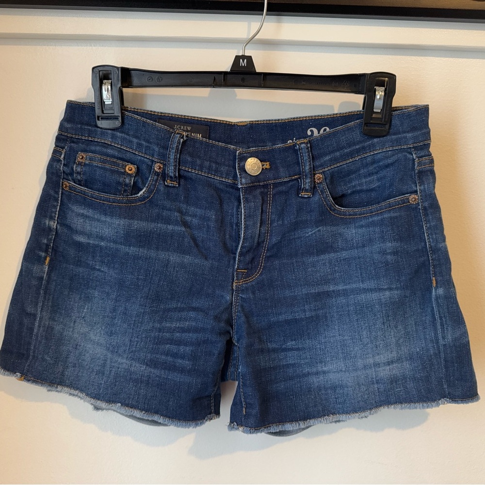 J Crew Indigo Denim Jean Shorts Raw Hem Sz 26
